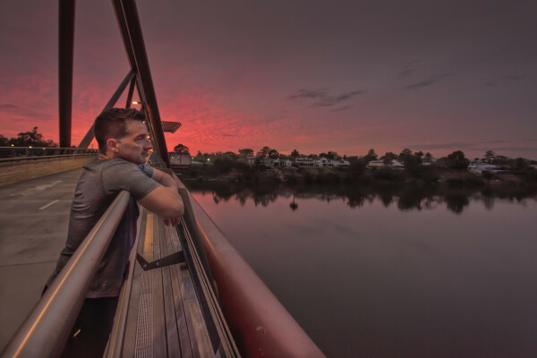 Peter looking over the Nepean River at Sunrise from Yandhai Crossing.